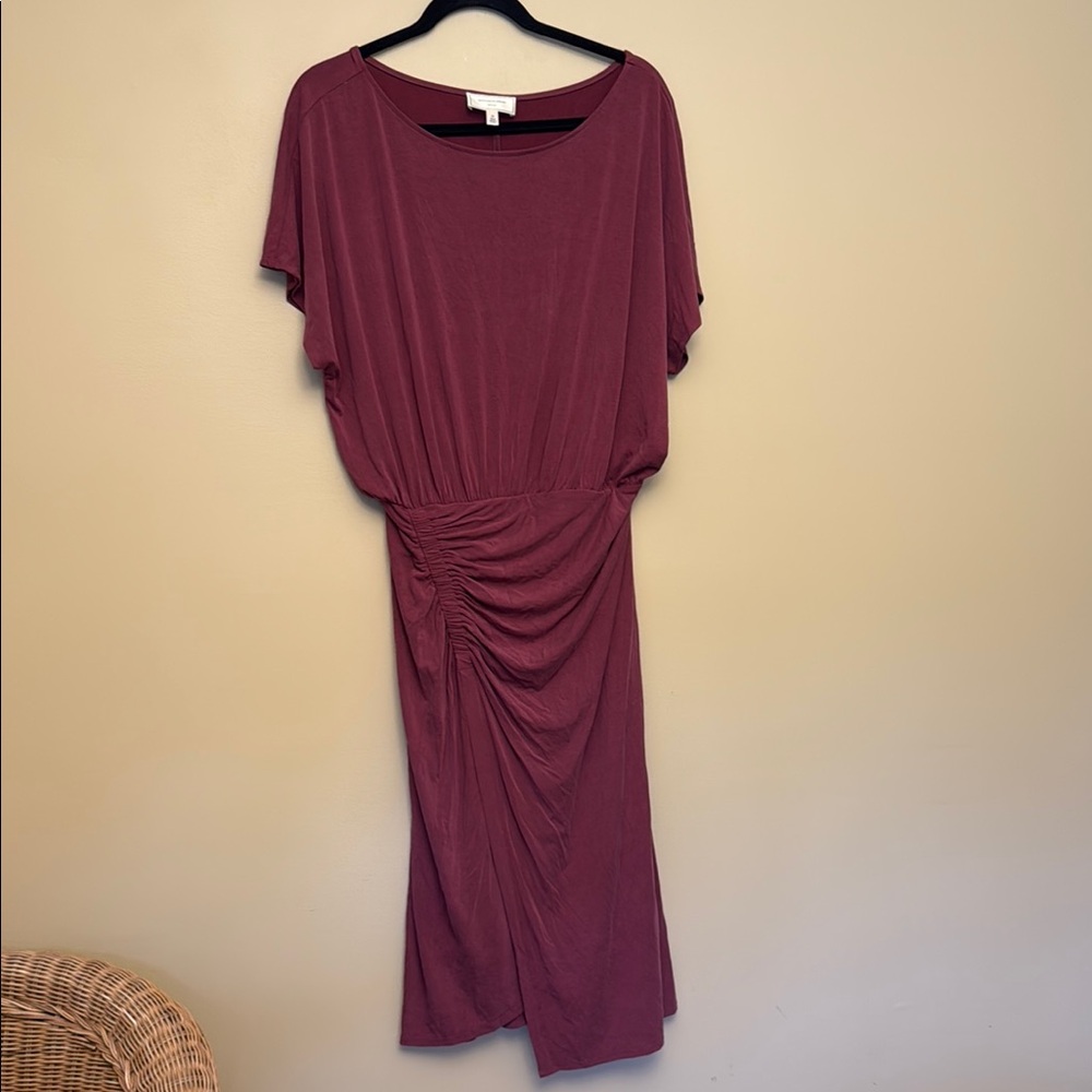 Anthropologie Red Ruched Sheath Dress